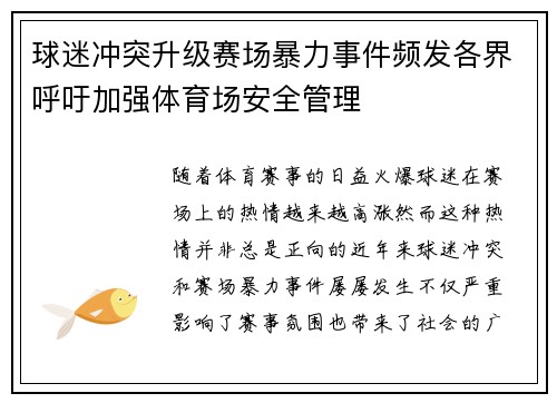 球迷冲突升级赛场暴力事件频发各界呼吁加强体育场安全管理